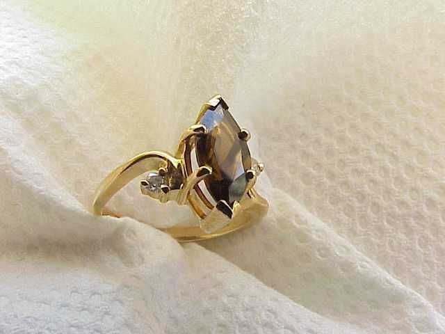 Złoty 14K 585 Pierścionek Markiza szlif Prawdziwy Turmalin 1,54ct