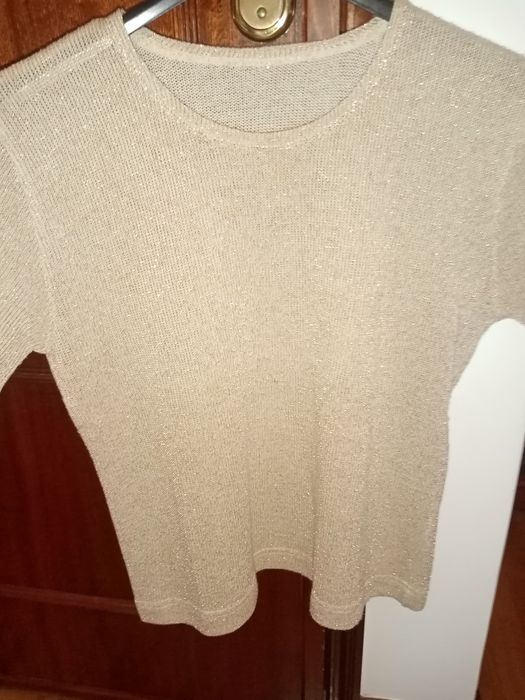 Camisola de manga curta castanha brilhante