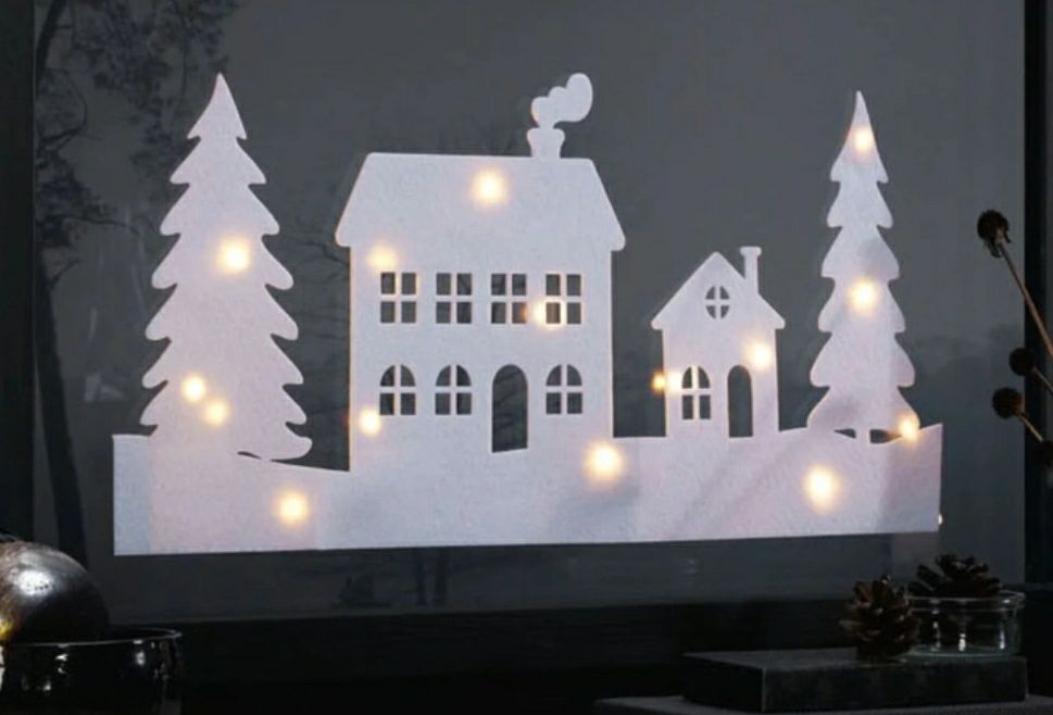 Новорічний декор вікна або стіни з led гірляндою Будинки Livarno 60*30