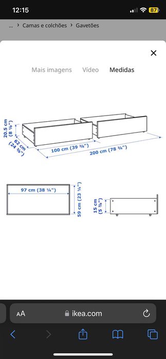 Cama IKEA + colchão + estrado + arrumação