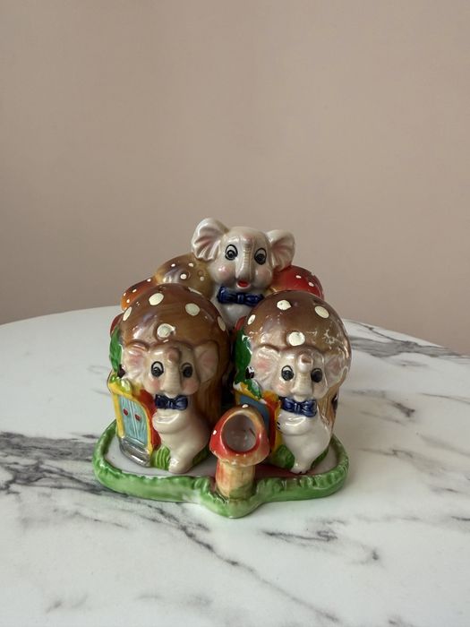 Солонка, перечница, салфетница — СССР, винтаж, грибочки, фарфор.