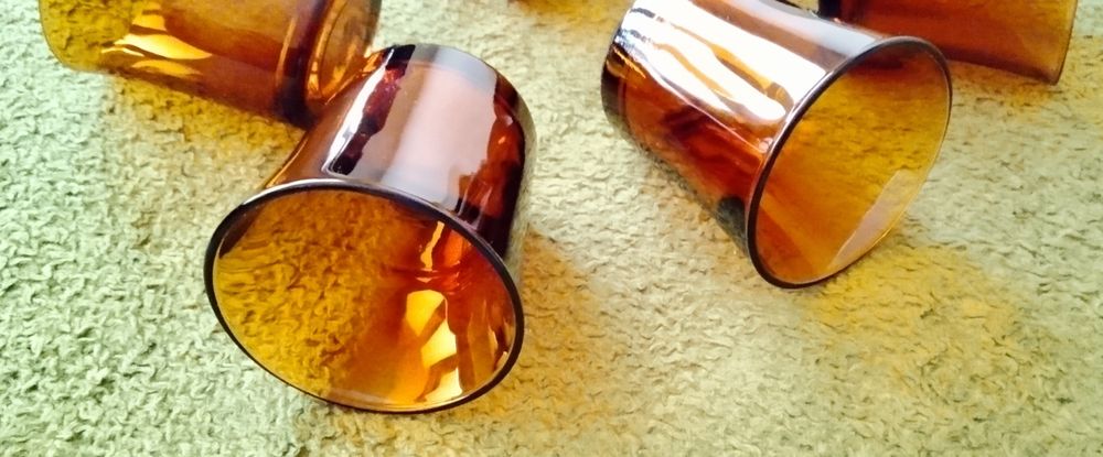 Szklanki DURALEX Amber Empilable 7,5 cm 6 szt. Vintage France.