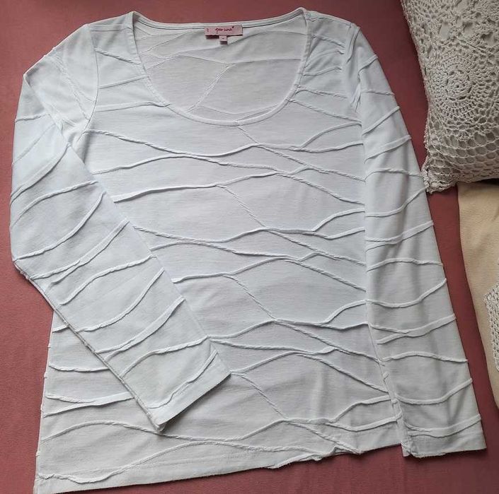 Per Una M&S biała piękna bluzka fajny wzór długi rękaw L XL