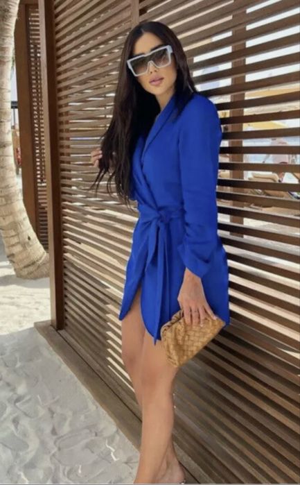 Сукня піджак блейзер жакет Zara синій плаття синє з поясом