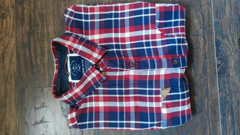 koszula męska HOUSE clth w kratę z zamszowymi łatami na łokciach, r.M