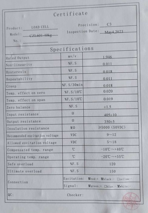тензодатчик CZL601-40кг