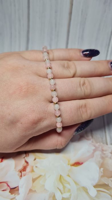 Bransoletka z kamieni naturalnych, jadeit różowy i biały