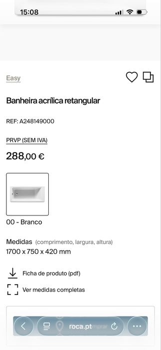Banheira acrilica rectangular ROCA