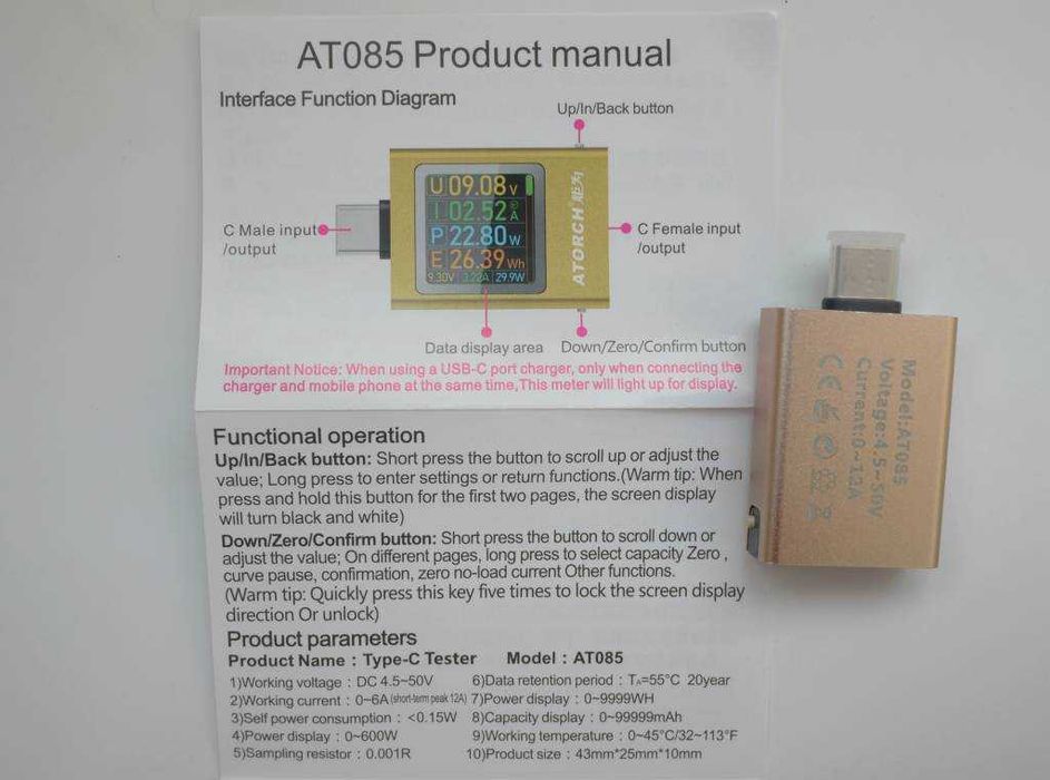 USB-тестер с многодисплейным интерфейсом Atorch AT085