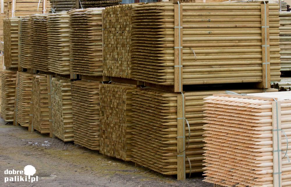 Paliki drewniane fi 5 cm x 250 cm fi 6 Palisada, Kołki, do drzew, fi6,