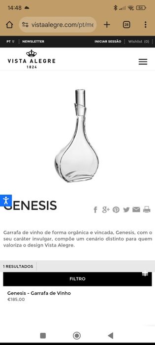 Garrafa cristal Vista Alegre