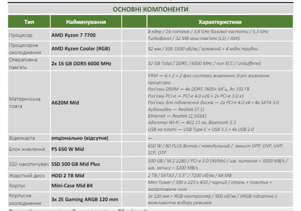 Потужна робоча станція Ryzen 7 7700 / 32GB DDR5 / AM5 / Гарантія