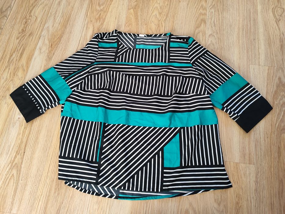 Koszula bluzka czarno turkusowo biała wzory paski plus size 48