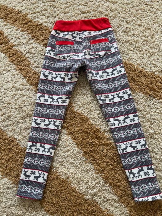 Теплі дитячі легінси/лосіни на флісі з новорічним принтом (Олені)