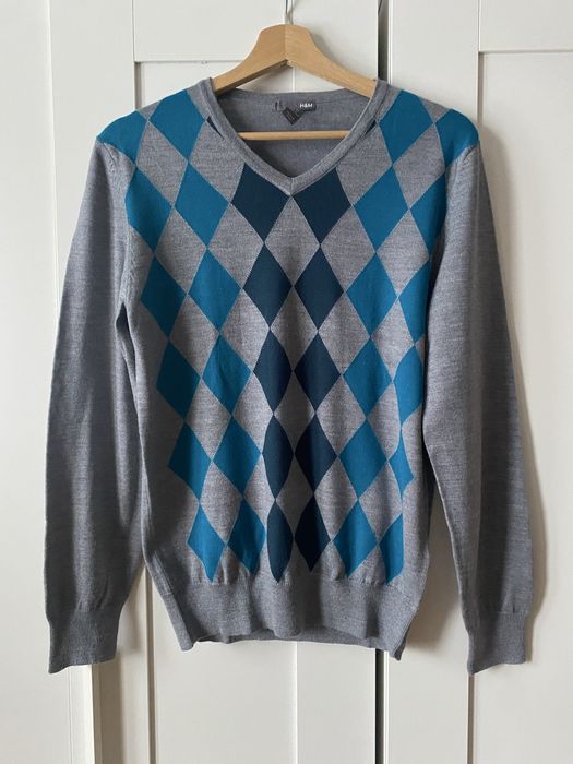 Męski wełniany sweter z merino w romby casual unisex