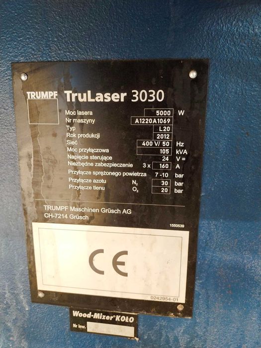 Laser TRUMPF TruLaser 3030 L20 (5000 W)