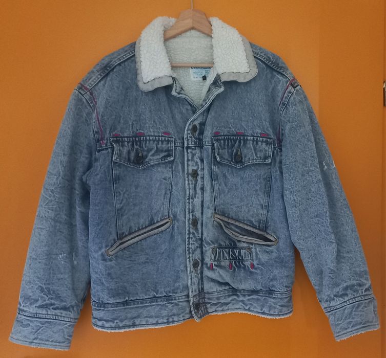 Używana zimowa kurtka jeansowa - kożuszek - katana - unisex - S