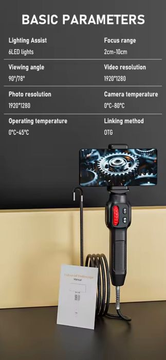 Эндоскоп 3.9 мм с управляемым зондом 210° для диагностики мотора, iP67