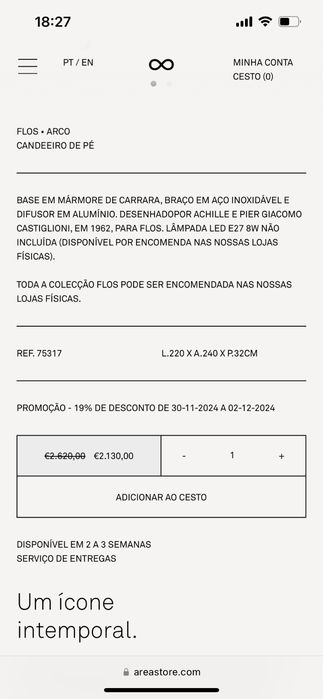 Candeeiro de pé com base mármore