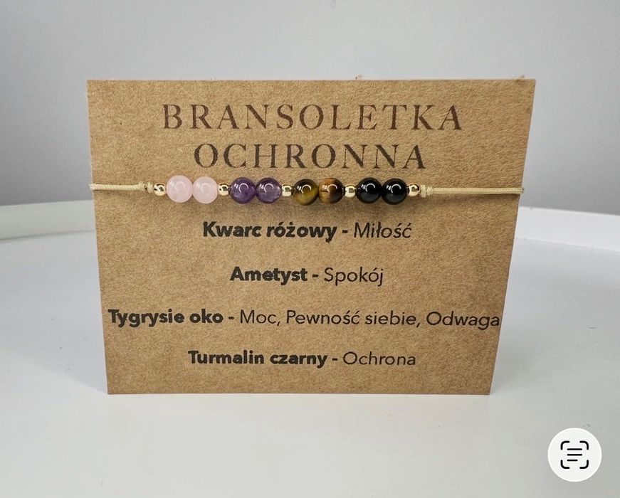 Bransoletka Ochronna sznurk Kwarc Różowy Ametyst Tygrysie Oko Turmalin