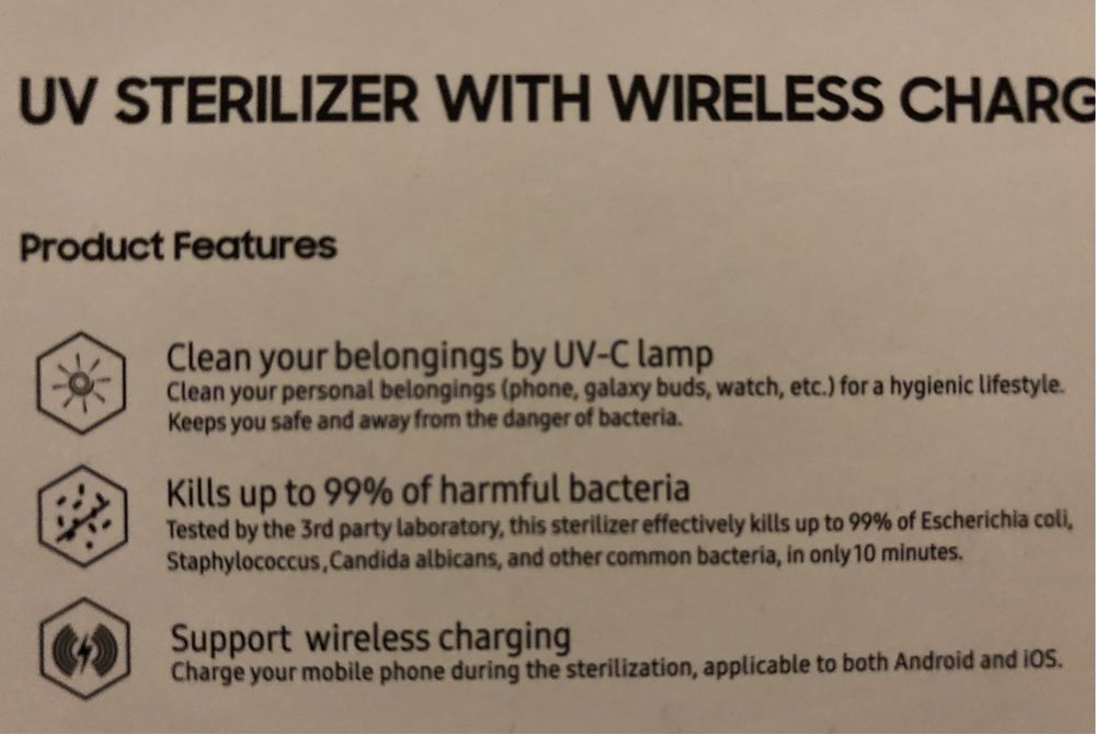 UV Sterilizer, Qi Wireless Charger – for Mobile Phones NEW64284542231939121