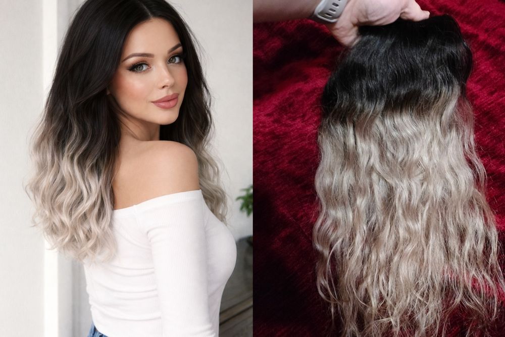 Волосы на заколках натуральные  омбре