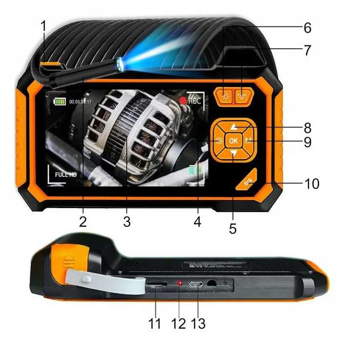 Kamera INSPEKCYJNA 4,3'' ENDOSKOP Dwie Kamery 5m 8LED Profesjonalna