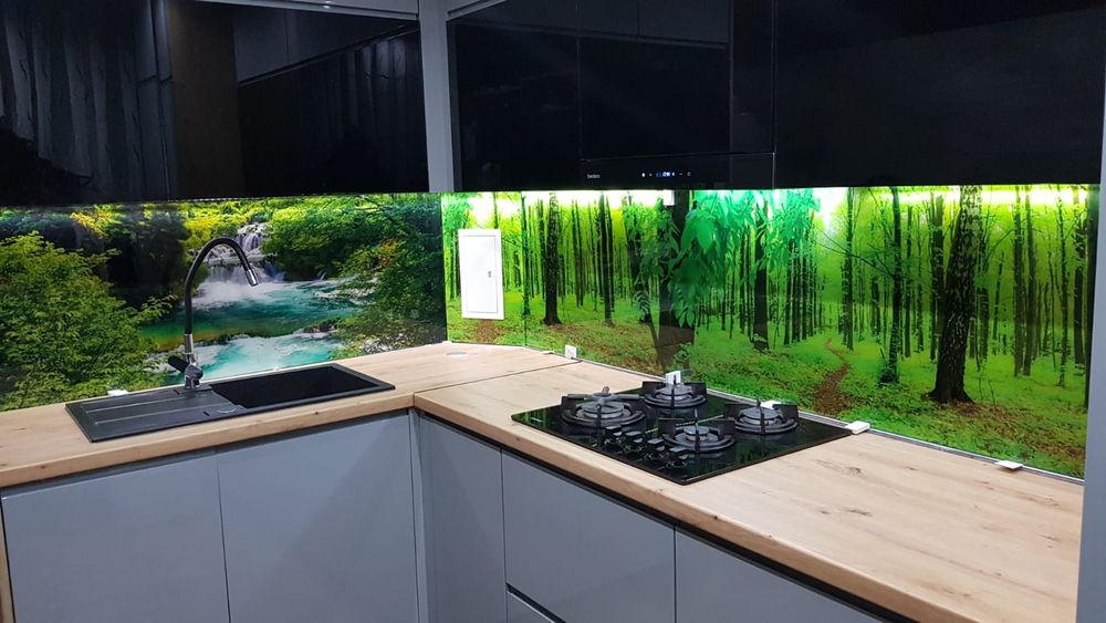 płytka  lacobel  panel szklany nadruk UV kuchnia