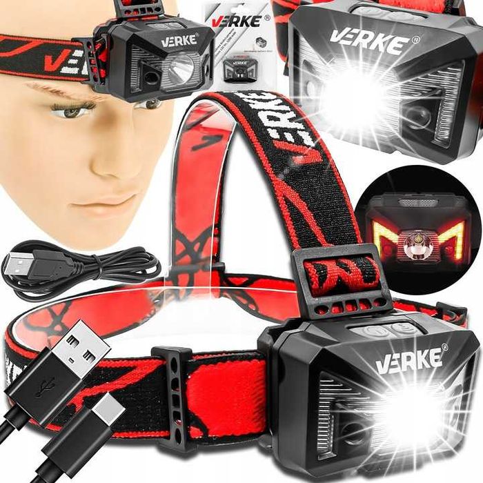 Mocna latarka czołowa czołówka na głowę led lampa  CZUJNIK RUCHU