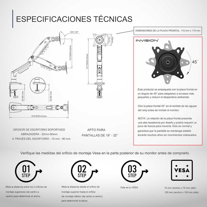 Suporte Monitor Vesa 19" a 32"