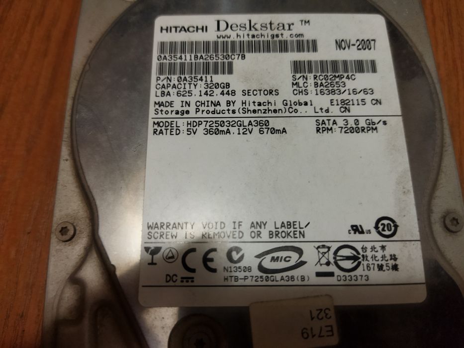 Продам HDD Hitachi 320gb