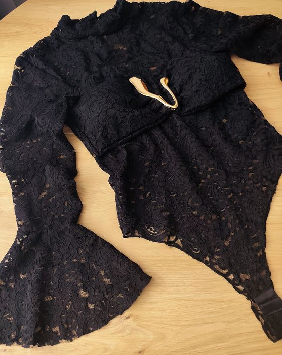 Bluzka body koronkowe siateczka rękaw dzwonek