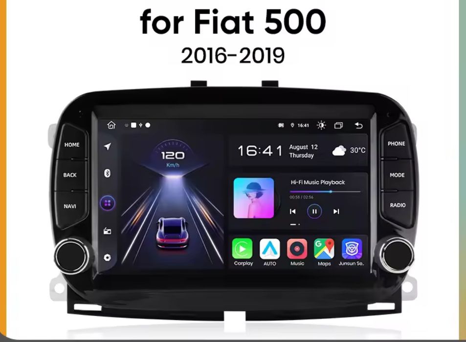 Rádio Android Fiat 500 de 2016-19 Carplay 2/32GB GPS wifi BT NOVO