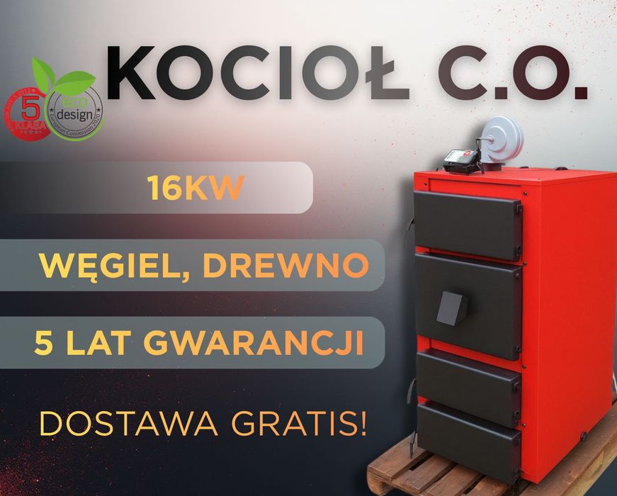 Kotły Kocioł 16kW na Drewno Węgiel - PRODUCENT Piec Zasypowy do 170m2
