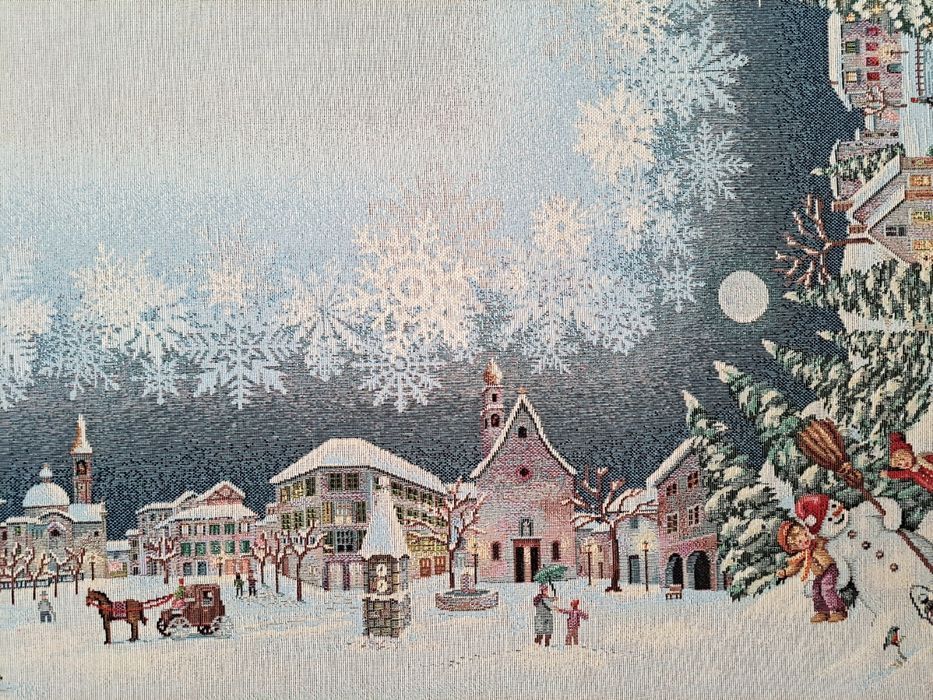 Obrus gobelinowy 100x100 cm świąteczny z bałwankami i dziećmi 1265