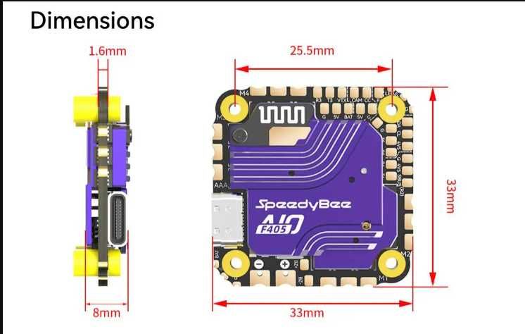 Контролер польоту SpeedyBee F405 AIO 40A Bluejay 25.5x25.5 3-6S