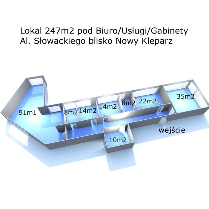 Lokal z wodą 247m2 Biuro/Usługi/Gabinety al. Słowackiego Nowy Kleparz
