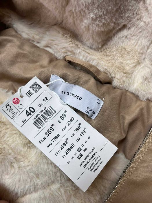 Zimowa Kurtka Reserved Damska Parka ocieplana kożuchem długa H0