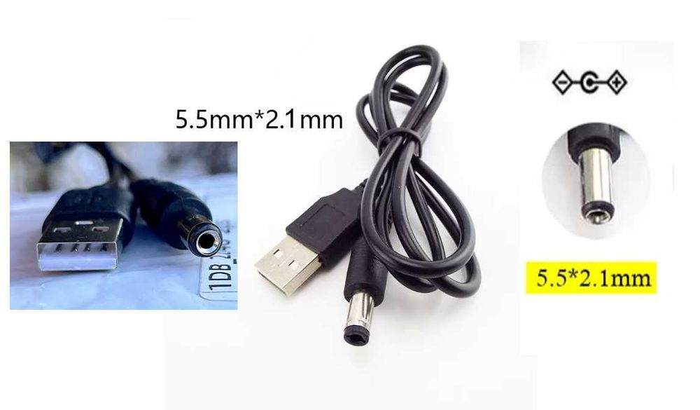 USB-A на штекер 5.5мм x 2.1мм кабель питания зарядный