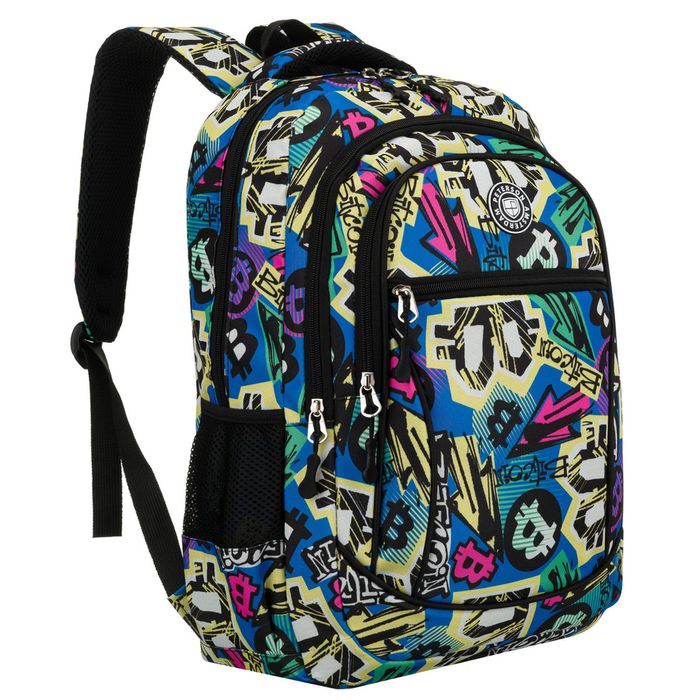 plecak młodzieżowy do szkoły odszyty z poliestru ze wzorem imitującym