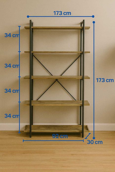 Nowy Regał Półka 173x92x30cm Metalowy Lóftowy Industrialny Loft 5 Poziomowy - FV
