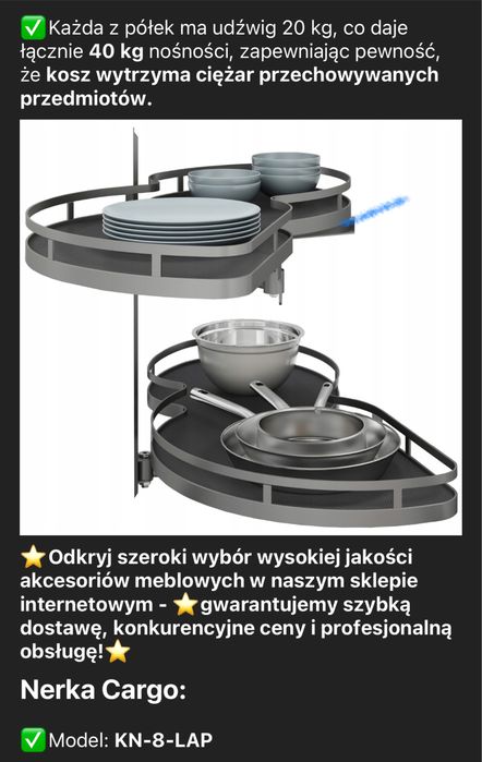 Pojedynczy kosz narozny cargo lewy front 400mm