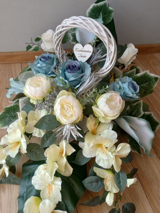 Kwiaty na grób KOMPLET stroik + bukiet do wazonu KOŁO producent