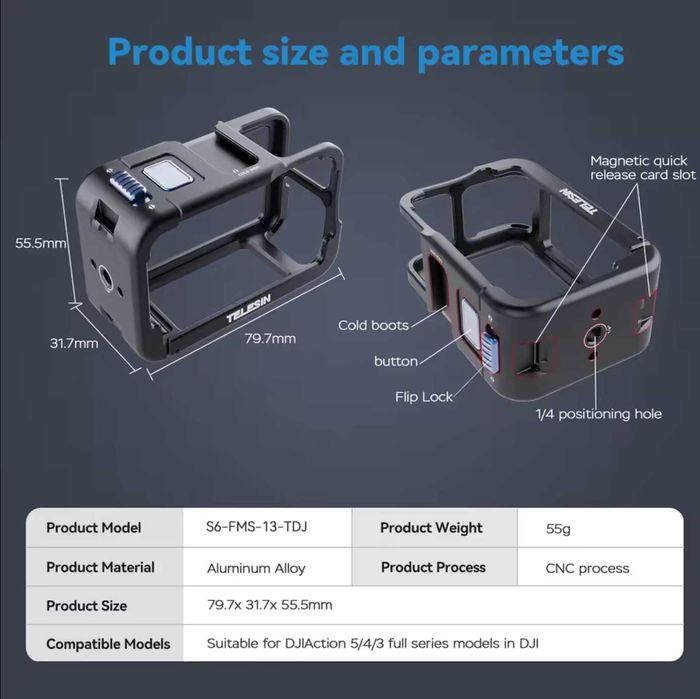 Etui ochronne do DJI OSMO Action 3 4 5 Pro ze stopu aluminium TELESIN