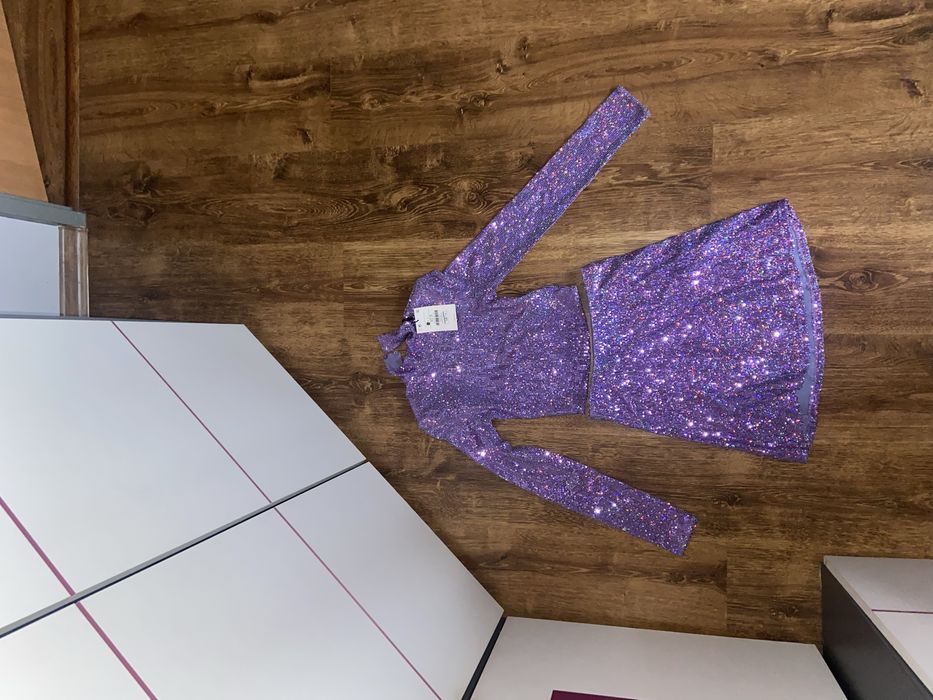 Brokatowy Cekinowy Zestaw Bershka XS Viral Sylwester Impreza Hit