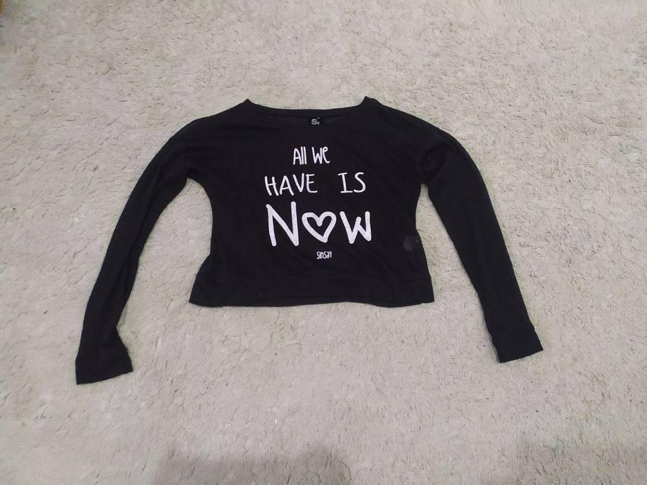 Crop top długi rękaw S czarna lekka Sinsay