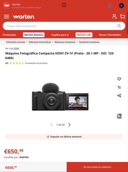 Sony ZV1-F, =sony rx100 v, de 1 polegada, 20 mpx, caixa acessorios extras baterias