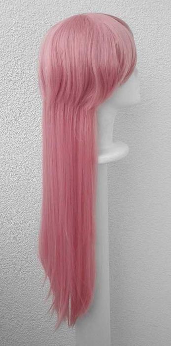 Długa prosta peruka różowa cieniowana z grzywką długi cosplay wig