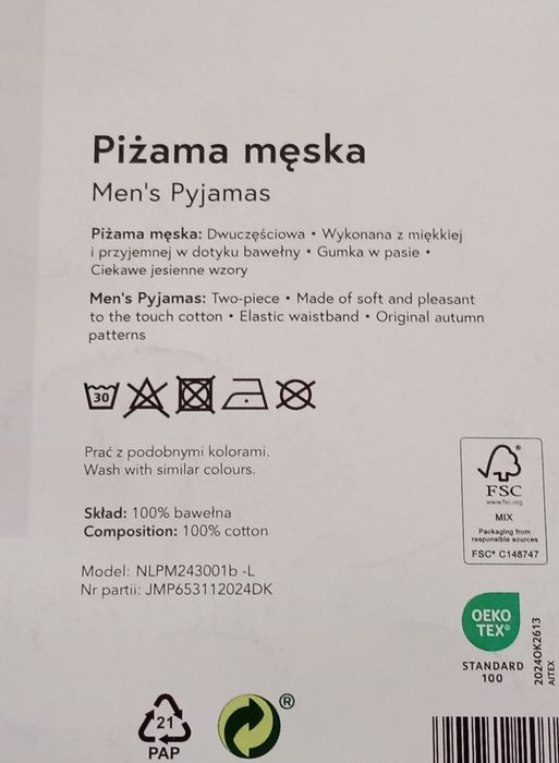 Dwuczęściowa pizama męska