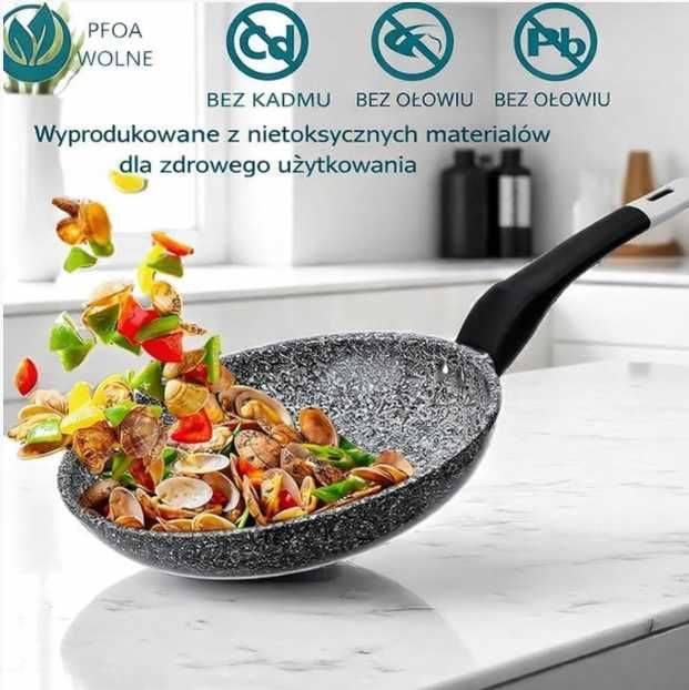 Patelnie granitowe 3 sztuk 20 24 28  cm marmurowa powłoka do indukcja